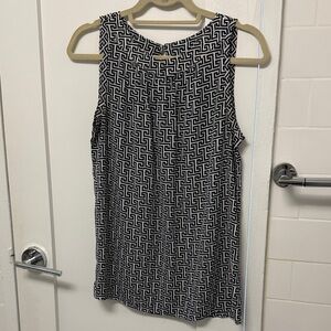 LOFT Navy and White Patterned Sleeveless Blouse